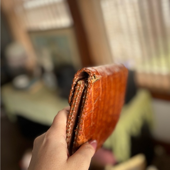 Cognac Brown Croc-Embossed Leather Clutch - Picture 7 of 7